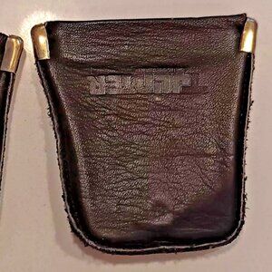 2 Tylinter Squeeze Keychain Coin Purse Medal Spring Frame Black Leather Vtg